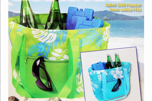 Kühltasche türkis/grün 50x21x33 cm Strandtasche stylisch modern florales Muster