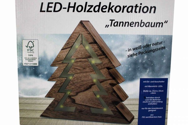 LED-Holzstern oder Tannenbaum 3D Fensterdeko Beleuchtung 35 cm batteriebetrieben Vintage