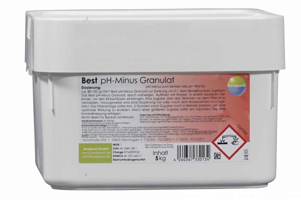 Best pH-Minus Granulat Senker 5 kg Eimer zur Senkung des pH-Wertes Bestpool 111505