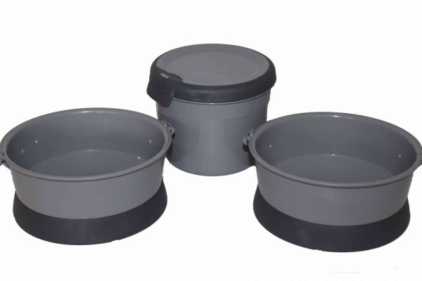 3tlg. Futternapf-Set Futter- und Wasser-Schalen plus Frischhaltedose 3 Teile